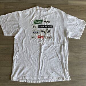 Vintage Oneita Hand Over The‎ Chocolate T Shirt White Mens SM Single Stitch